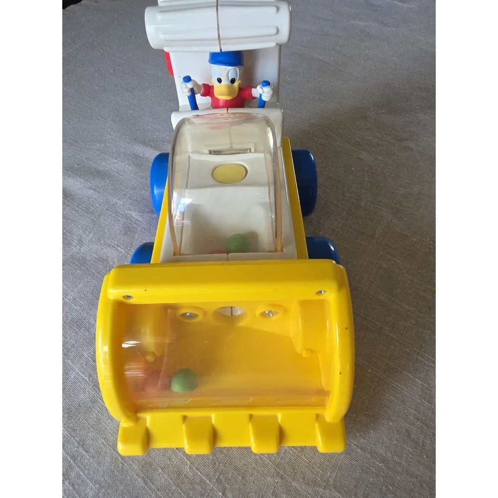 Disney Donald Duck Pop Up Toy‎ Bulldozer Plastic Vintage Popping Push Toy